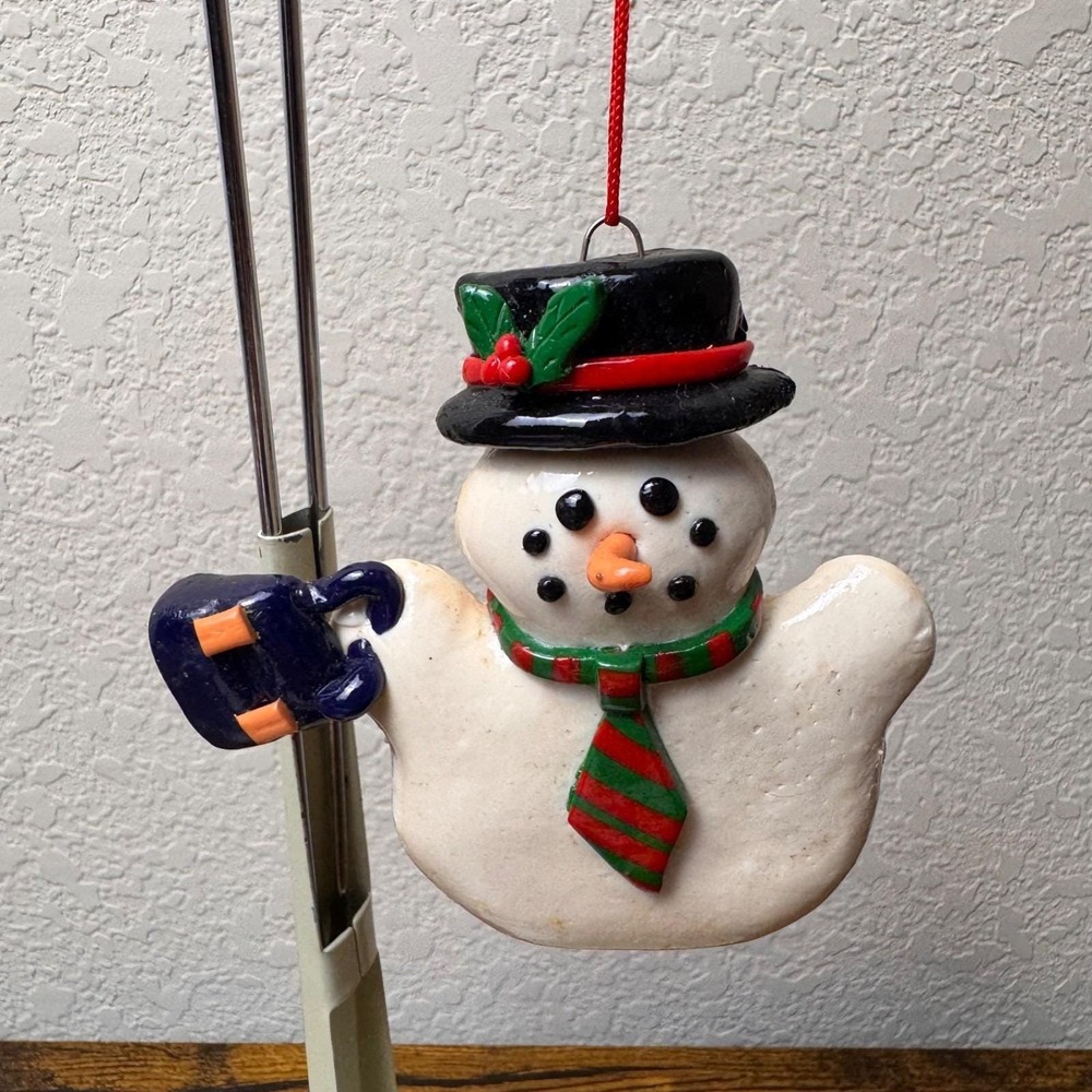 Silvestri Snowman Christmas Ornament Handmade Resin Briefcase Vintage Holiday